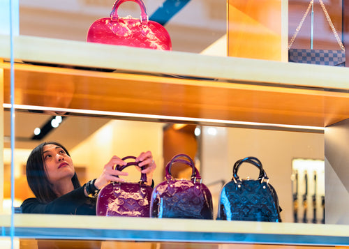 Store Window With Designer Bags