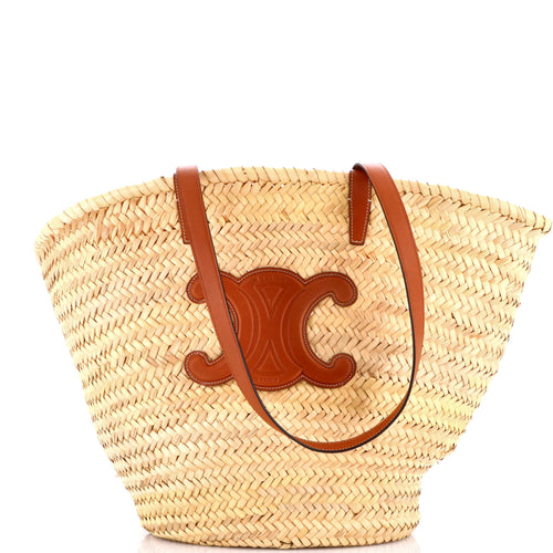 CELINE Triomphe Basket Shoulder Bag Raffia with Leather Large