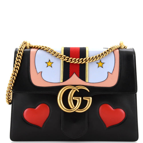 GUCCI Web Heart GG Marmont Chain Shoulder Bag Leather Medium