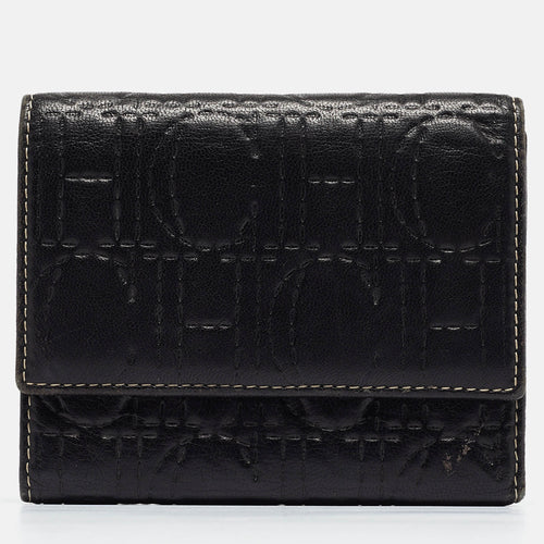 Dark Brown Logo Embossed Leather Trifold Wallet