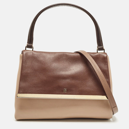 Brown/Beige Leather Camelot Colorblock Top Handle Bag
