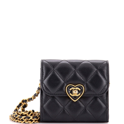 CHANEL Coco Love CC Heart Clutch with Chain Quilted Lambskin Mini