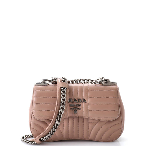 PRADA Curved Flap Chain Shoulder Bag Diagramme Quilted Leather Small
