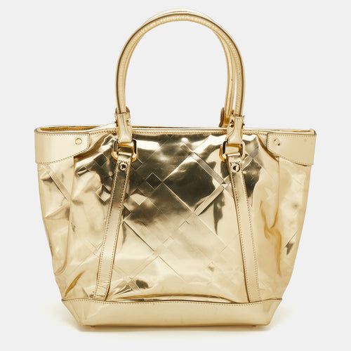 Metallic Gold Beat Check Mirror Patent Leather Ember Tote