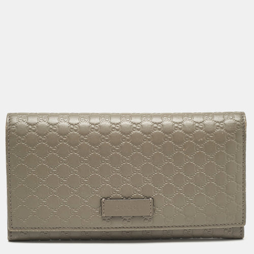 Grey Microguccissima Leather Flap Continental Wallet