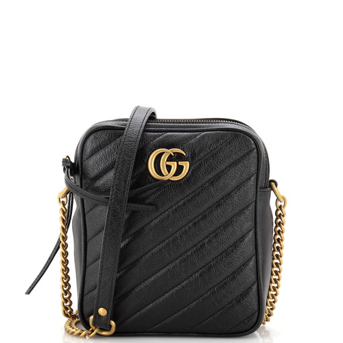 GUCCI GG Marmont Double Zip Camera Bag Diagonal Quilted Leather Mini
