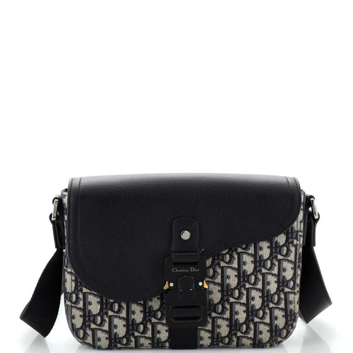 Saddle Buckle Flap Messenger Bag Oblique Canvas and Leather Medium