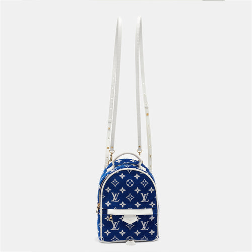 Blue/White Monogram Velvet and Leather Palm Springs Backpack