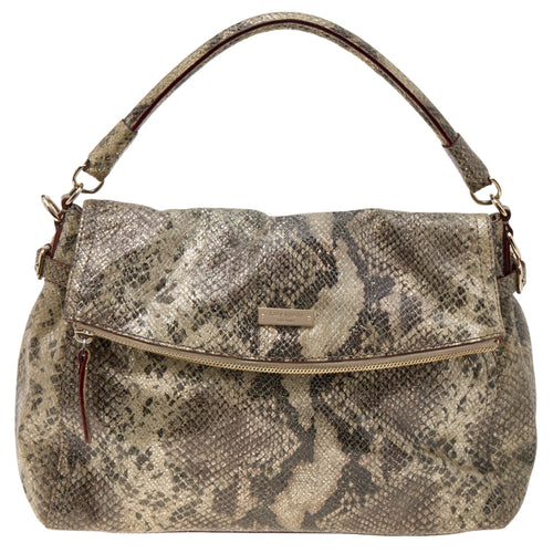 Metallic Two Tone Python Embossed Leather Top Handle Bag