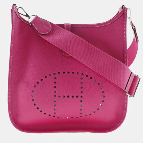 Hermès Evelyn 3PM Shoulder Bag Vaux Epson Rose Tyrian Made in France 2014 Pink/Silver Hardware R Crossbody Snap Button Ladies