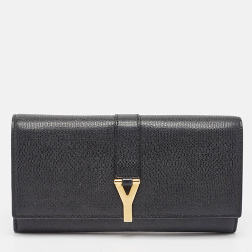 Saint Laurent Black Leather Y Line Flap Continental Wallet