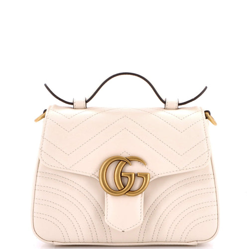 GUCCI GG Marmont Top Handle Flap Bag Matelasse Leather Mini