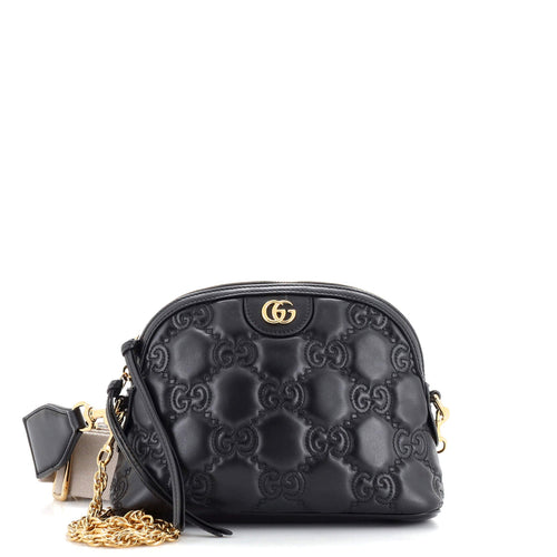 GUCCI Dome Chain Zip Shoulder Bag GG Matelasse Leather Small