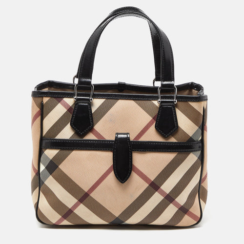 Beige/Black Super Nova Check PVC and Patent Leather Tote
