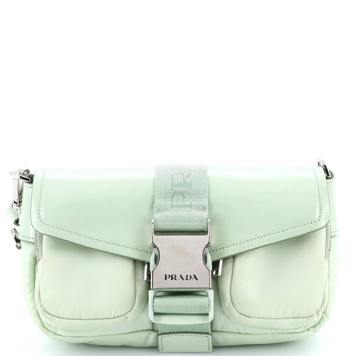 PRADA Buckle Pocket Crossbody Bag Spazzolato Leather and Tessuto