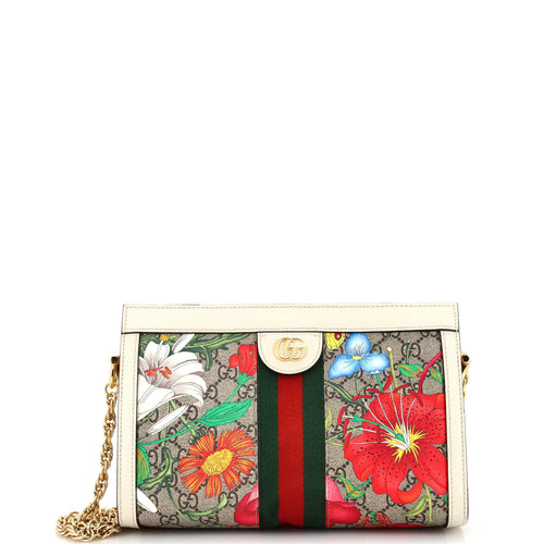 GUCCI Ophidia Chain Shoulder Bag Flora GG Coated Canvas Small
