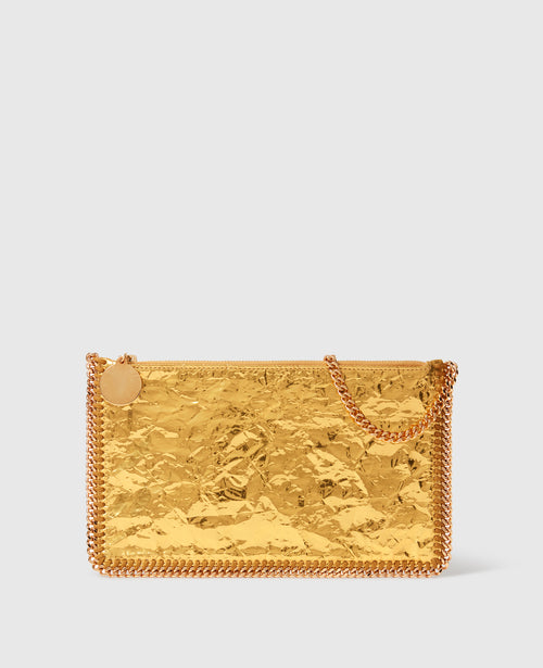 Crinkled Metallic Falabella Wallet Crossbody Bag, Woman, Gold