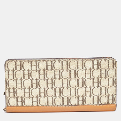 Beige/Tan Signature Coated Canvas and Leather Wallet