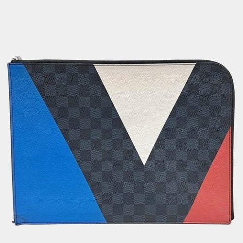 Blue Coated Canvas Damier Cobalt America's Cup Clutch Bag