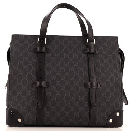 GUCCI Buckle Travel Tote GG Coated Canvas with Leather Large
