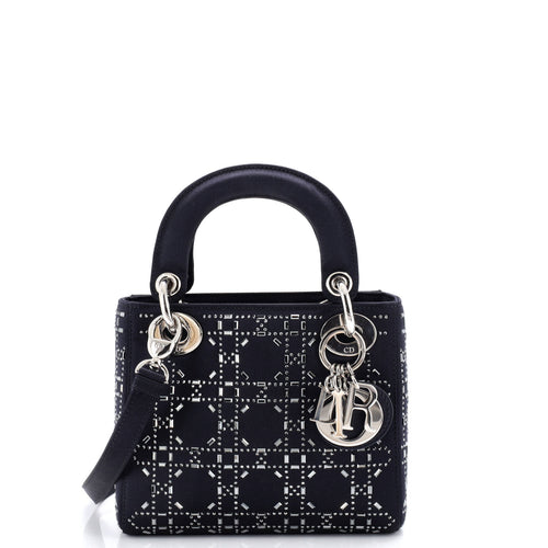 Lady Dior Bag Crystal Embellished Cannage Quilt Satin Mini
