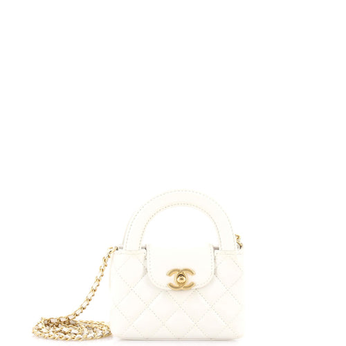 CHANEL Kelly Top Handle Shopping Bag Quilted Shiny Aged Calfskin Nano