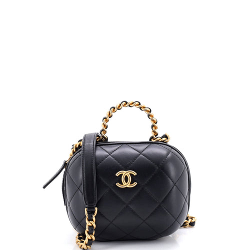 CHANEL CC Bubble Top Handle Vanity Case with Chain Quilted Lambskin Small