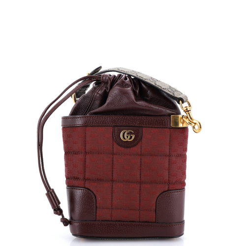 GUCCI Drawstring Bucket Crossbody Bag Quilted Mini GG Canvas and Leather with GG Coated Canvas Mini