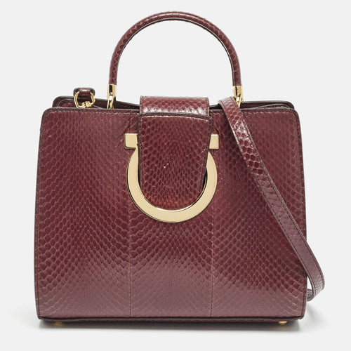 Burgundy Snakeskin Thea Top Handle Bag