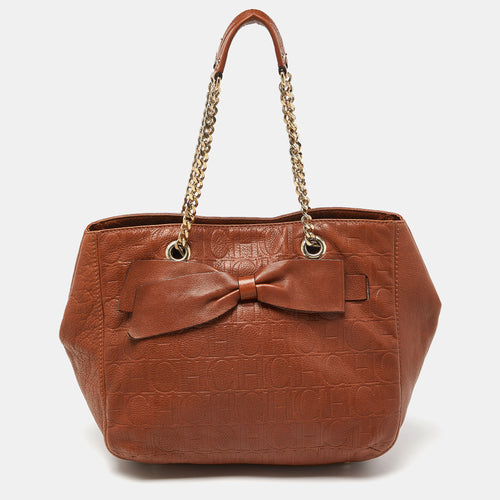 Brown Monogram Embossed Leather Audrey Shoulder Bag