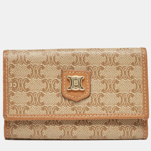 Beige/Brown Macadam Coated Canvas and Leather Keyring Case