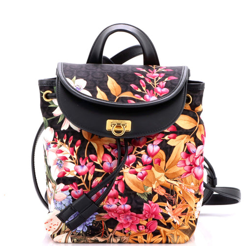 Gancini Flap Drawstring Backpack Printed Gancini Nylon and Leather Mini