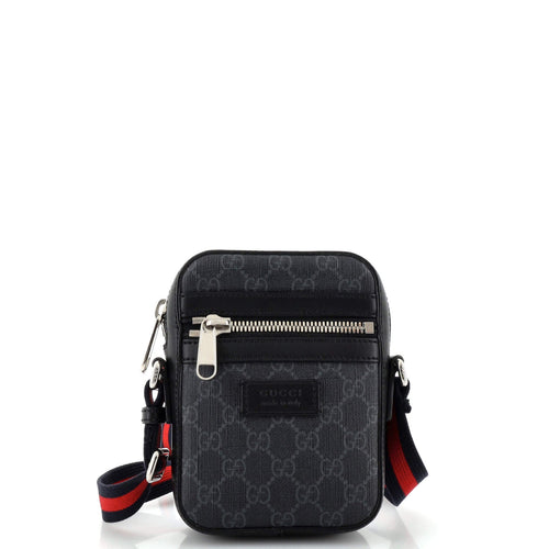 GUCCI Web Strap Front Zip Messenger Bag GG Coated Canvas Mini