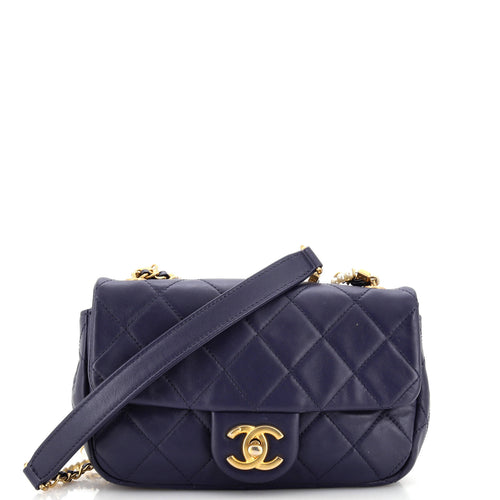 CHANEL Crystal Pearls Chain Flap Bag Quilted Calfskin Small