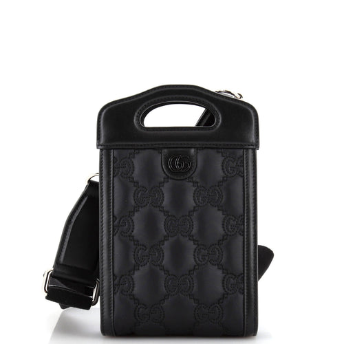 GUCCI Top Handle Crossbody Bag GG Embossed Matelasse Nylon with Leather Mini