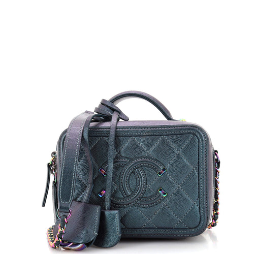 CHANEL Filigree Vanity Case Quilted Iridescent Caviar Small