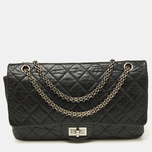 Black Quilted Aged Leather Reissue 2.55 Classic 227 Flap Bag