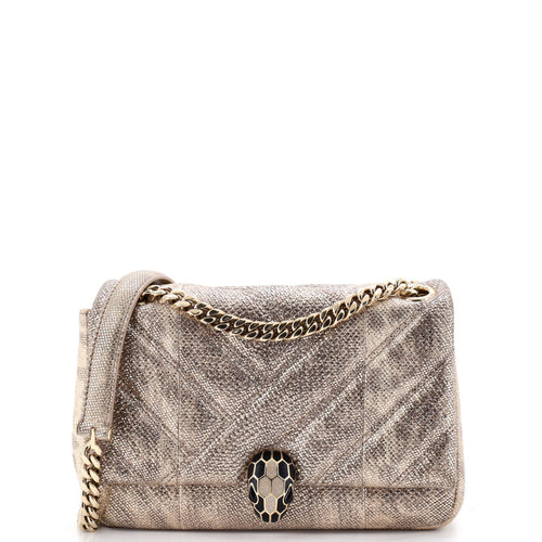 BVLGARI Serpenti Cabochon Shoulder Bag Diagonal Quilted Metallic Karung Small