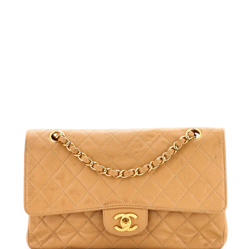 CHANEL Vintage Classic Double Flap Bag Quilted Caviar Medium