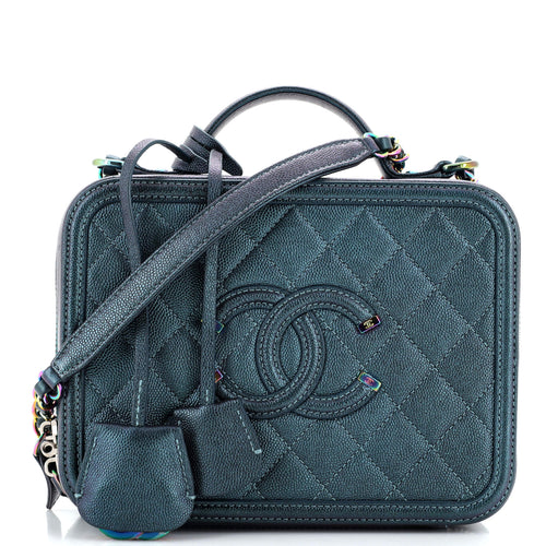 CHANEL Filigree Vanity Case Quilted Iridescent Caviar Medium