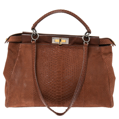 Cinnamon Brown Python Large Peekaboo Top Handle Bag
