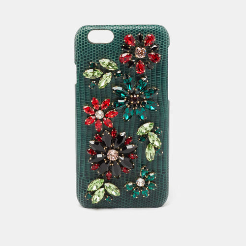 Green Lizard Embossed Leather Crystal Embellished iPhone 6 Case