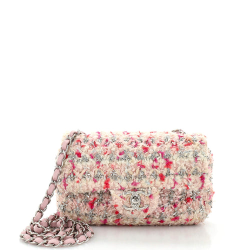 CHANEL Classic Single Flap Bag Quilted Tweed and Ribbon Mini