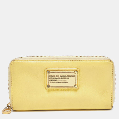 Yellow Leather Classic Q Zip Around Wallet