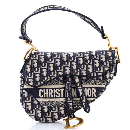 Saddle Handbag Logo Embroidered Oblique Canvas Medium