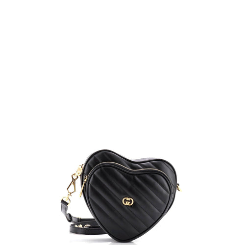 GUCCI Interlocking G Heart Shoulder Bag Diagonal Quilted Leather Mini
