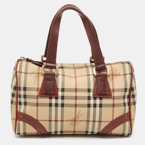 Brown/Beige Haymarket Coated Canvas and Leather Chester Bowler Bag