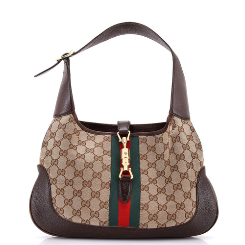 GUCCI Jackie Original Web Shoulder Bag Leather and GG Canvas Medium
