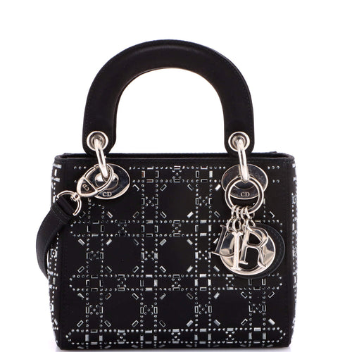 Lady Dior Bag Crystal Embellished Cannage Quilt Satin Mini