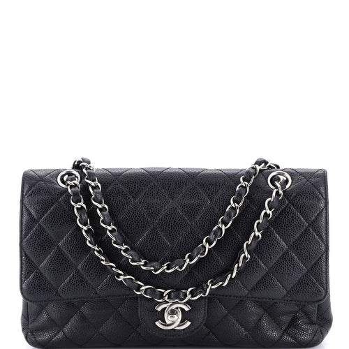 CHANEL Vintage Classic Double Flap Bag Quilted Caviar Medium